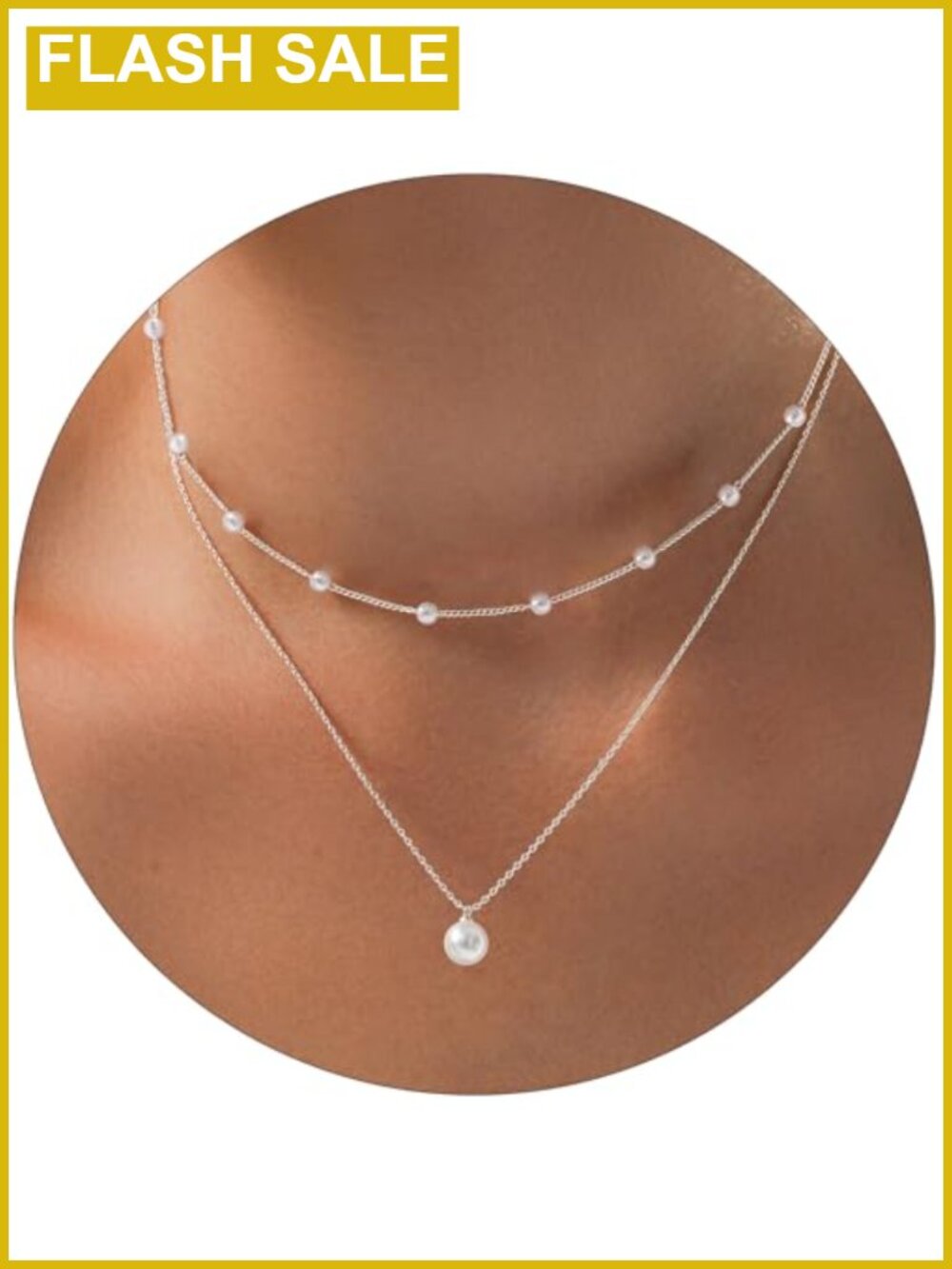 14K Gold Plated Pearl Pendant Choker Necklace Set Layered Dainty Jewelry Gift